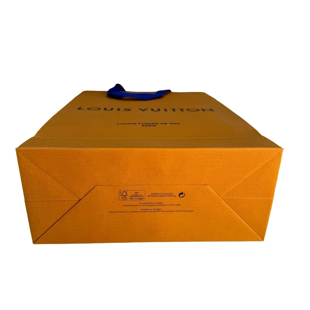 Louis Vuitton Orange‎ Shopping Bag Blue Handles Tall Medium Luxury Gift Bag Tote
